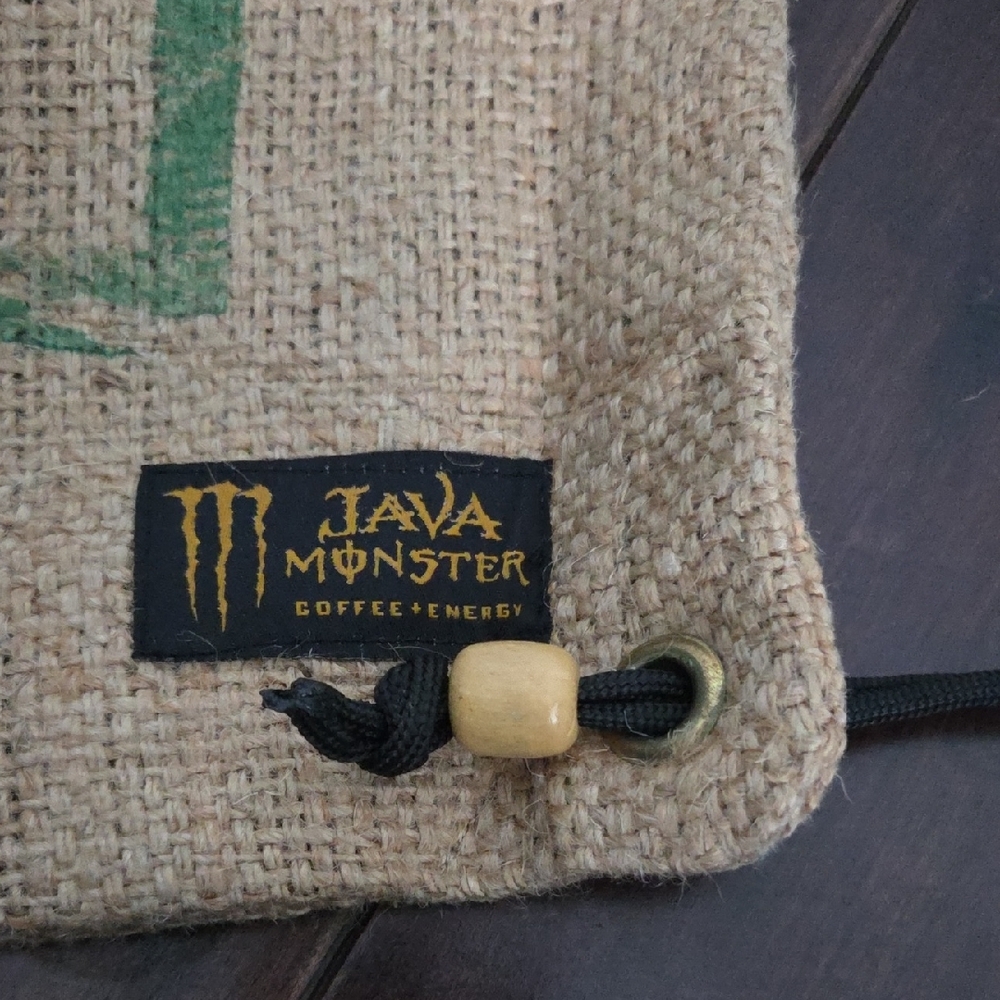 Java Monster Tan Burlap Drawstring Backpack - image 2